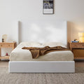 King Size Upholstered Bed Frame, 52.3" High Headboard Carmen Wingback Bed Frames, Tall Headboard Floor Platform Beds, No Box Spring Needed No Noise Minimalist Coconut Micro Suede, White