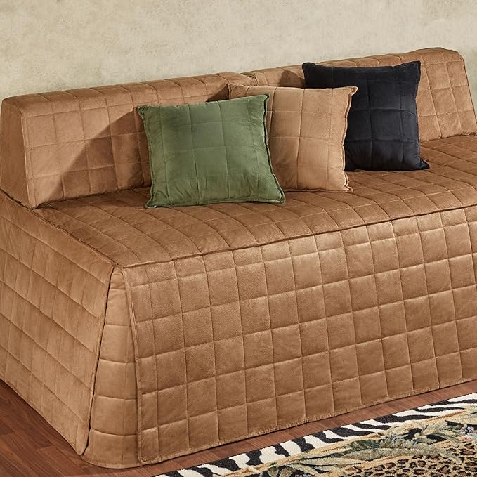 Camden Luxury Bedding | Neutral Camel Color | Fitted Hollywood Daybed Bedding | Faux Suede Box Quilted Design | 5 Piece Set Includes Hollywood Cover, 2 Bolster Shams, and 2 Bolster Pillows