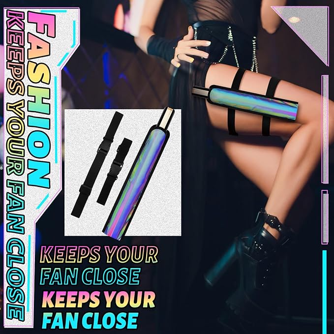 Summer Rave Fan Thigh Holster Rave Fan Holder Folding Hand Pouch Foldable Sleeves with Waist Belt for Thigh Party