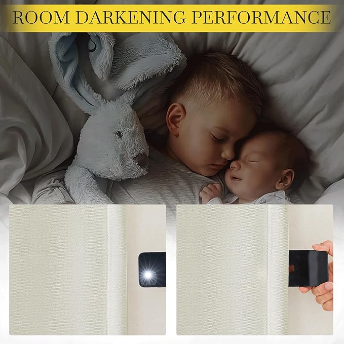 NICETOWN Room Darkening Curtains 96 inches Long for Bedroom, Rod Pocket/Back Tab/Hook Belt Thick Faux Linen Cold & Light Blocking Window Treatment for Living Room, Natural, W50 x L96, 1 Panel