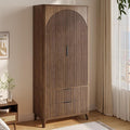 70.1" Arched Wooden Armoire Wardrobe Closet with 2 Doors and 2 Drawers, Fluted Bedroom Armoire with Hanging Rod Shelf, Clothing Storage Cabinet, Wardrobe Armoire Closet Cabinet for Bedroom
