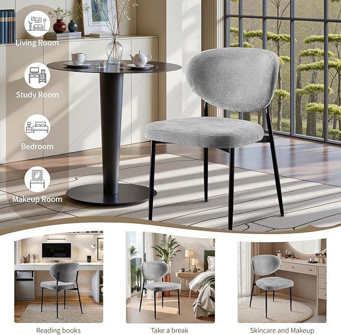 Dining Room Chairs Set of 6 Modern Chenille Upholstered Diner Chairs Quick Assembly Simple Accent Side Chairs with Ergonomic Back & Comfy Cushion for Dining Table/Living Room/Bedroom Grey