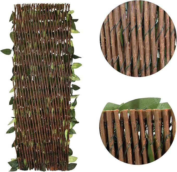 GLANT Expandable Fence Privacy Screen for Balcony Patio Outdoor,Decorative Faux Ivy Fencing Panel,Artificial Hedges (Single Sided Leaves) (4, Green-Verdant)
