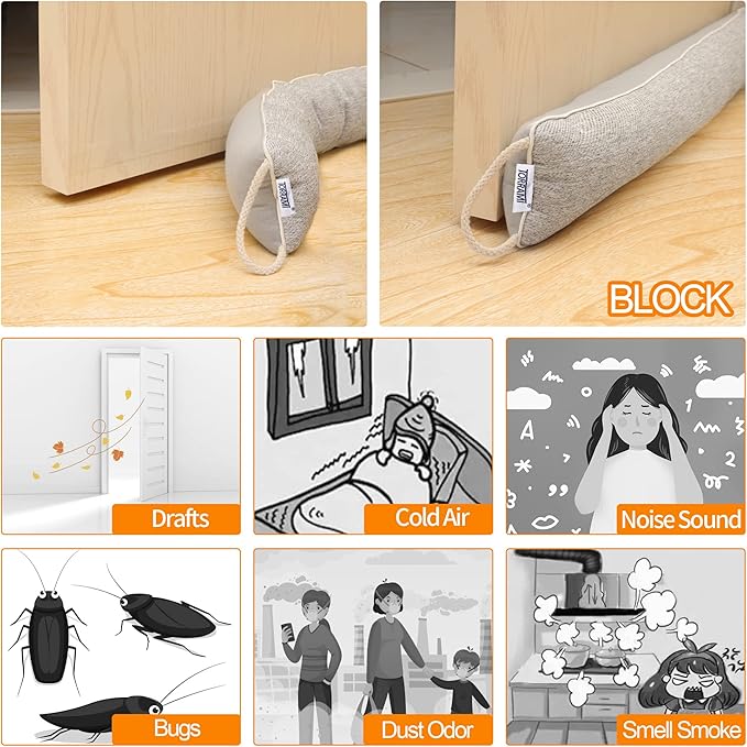 TORRAMI 32" Door Draft Stopper Under Bottom Insulation Noise Air Stopper 2.16LB,Draft Stopper Guard Seal for Doors and Windows - Light Gray
