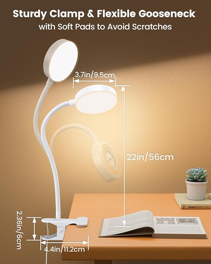 Glocusent Clip on Light, 72 LEDs Clip on Lamp with Amber Night Light, 3 Colors & 5 Brightness Bed Lamp, 30/60-Min Auto Off Timer, Perfect Eye Caring Reading Lamps for Bed/Headboard/Table/Desk