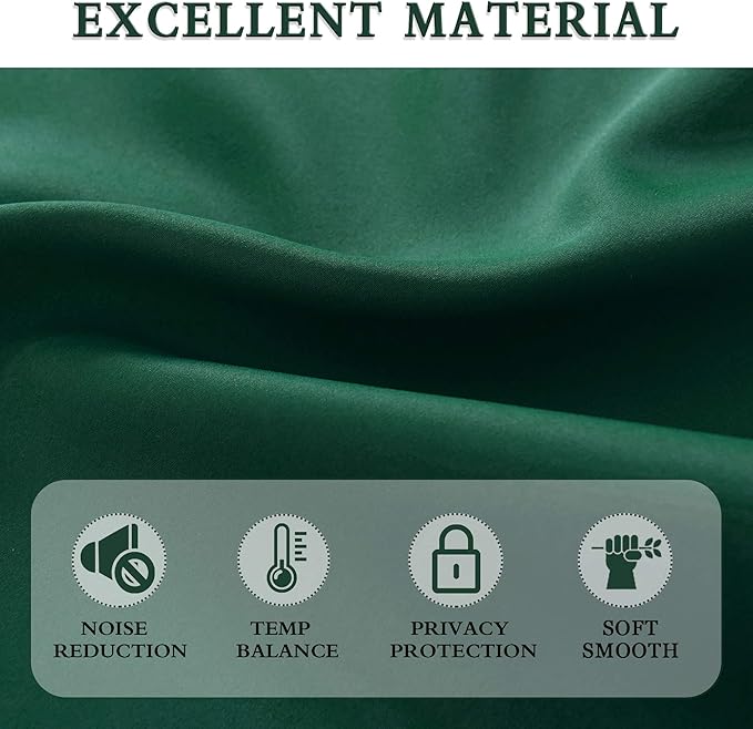 DONREN 108 inch Extra Length Curtains for Bedroom - Rod Pocket Smooth Tactility Blackout Window Panels for Patio (52 W x 108 L,Dark Green,2 Pieces)