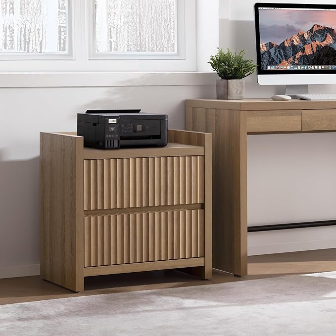 SICOTAS Night Stands Set of 2-Fluted Nightstands with Charging Station- Modern 2 Drawers Nightstand 25" Tall Bedside Table End Table, Large Night Stand for Bedroom, Sofa Side