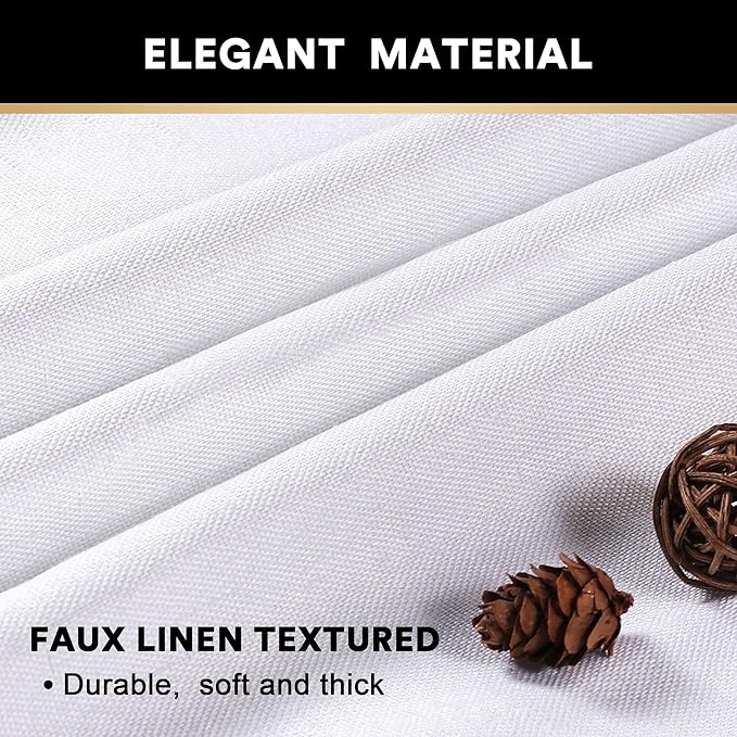 PrinceDeco Linen Texture Curtains for Bedroom Solid 100% Blackout Thermal Insulated with White Liner Room Darkening Curtains/Draperies for Living Room Nursery, Pearl White, 2 Pieces, W52 x L84