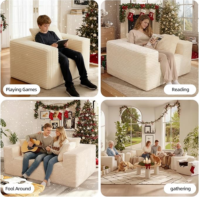 Single Cloud Sofa, Giant Bean Bag Chair with High Backrest & Wider Armrest, Foam Boneless Couch for Small Spaces, Comfy Furry Sofas with Pillows for Living Room, Bedroom, Apartment, Dorm, Office