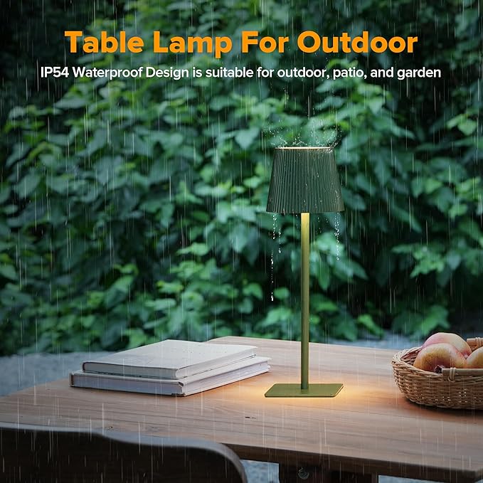 LUTEC 4 Pack Cordless Table Lamp,6000mAh Rechargeable Battery Operated Desk Lamp,Two Adjustable Heights,Waterproof, Touch Control & 3 Color Stepless Dimming for Restaurant/Bedroom/Bars/Outdoor (Green)