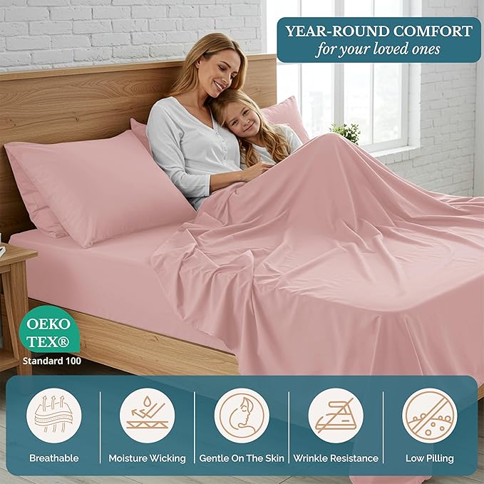 Casa Platino Twin Sheet Set, Hydro-Brushed for Softness, 3 Piece Set, Cozy & Breathable Bed Sheets, Hydro-Brushed Microfiber Sheet Sets Twin Size Bed, Cooling with Deep Pockets – Sepia Rose