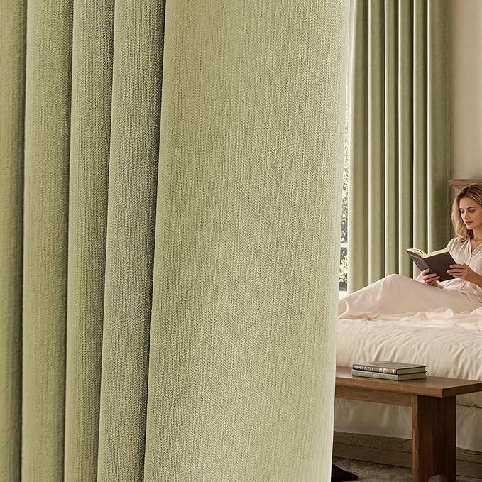 jinchan Chenille Blackout Curtains 96 Inches Long 2 Panels Sage Green Thermal Insulated Curtains for Living Room Bedroom Back Tab Window Curtains Triple Weave Noise Reducing Drapes 50x96 Inch