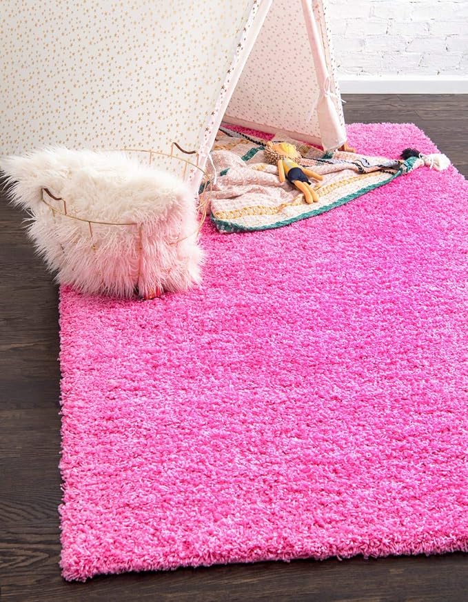 Unique Loom Solid Shag Collection Area Rug (9' x 12' 2" Rectangle, Taffy Pink)