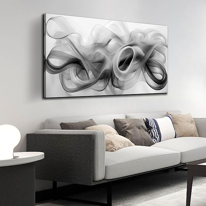 JuhaiArt Abstract Wall Art Black Picture Art Black Wall Decor White Wall Art Canvas for Living Room Bedroom Home Office Prints Artwork 24" x 48"