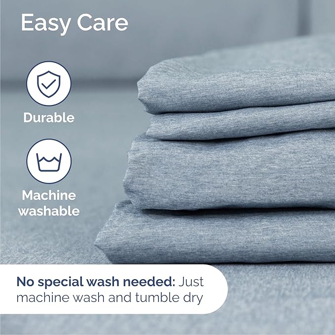Queen 6 Piece Sheet Set - Cooling & Breathable - Hotel Luxury Bedding, Includes Fitted Sheet for Women, Men, Kids & Teens - 1 Flat, 1 Fitted Sheet, 4 Pillowcases w/Deep Pockets - Heathered Blue