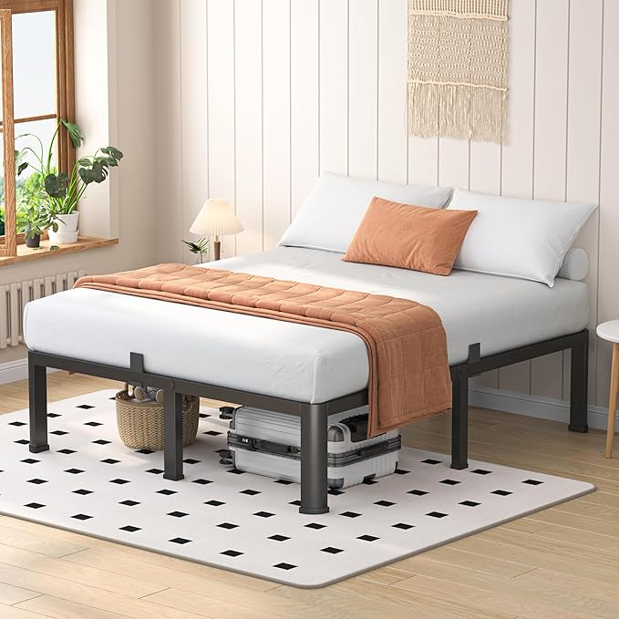 12 Inch King Heavy Duty 3500 lbs Bed Frame with Round-Corner Legs & Anti-Squeak Design – Quick Assembly Metal Platform, No Box Spring Needed