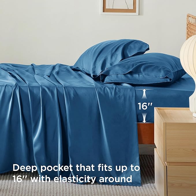 Bedsure Cooling Sheets Twin, Rayon Derived from Bamboo, Breathable & Soft Twin Sheets Set, Deep Pocket Up to 16 Inches, Hotel Luxury Silky Bedding for Hot Sleepers, Teal
