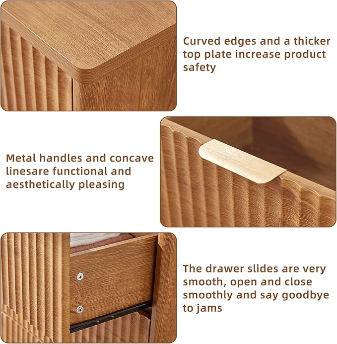 LEYAOYAO Fluted 5 Drawers Dresser for Bedroom, 34" Tall Modern Chest of Drawers with Metal Handle, Curved Profile Design,Brown Wood Drawer Organizer for Bedroom, Living Room, Hallway, Entryway