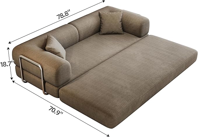 79" Convertible Sofa Bed with Fixed-Shape Frame, Corduroy Folding Pull Out Couch, No Assembly Modern Boneless Couch Compression Sofa in Box, Floor Sofa for Living Room,Camel