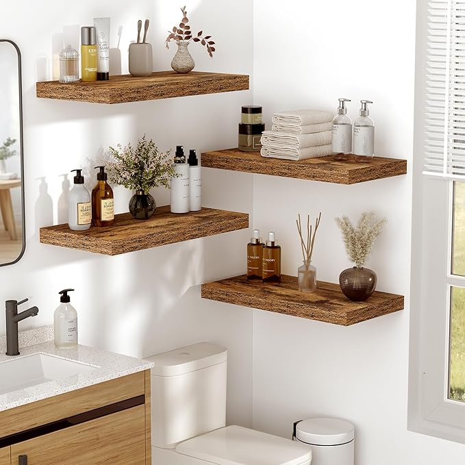Vivelove 10 Inch Deep Floating Shelves 16 inch Long, 16 x 10 Wide Wall Shelves with Invisible Brackets, for Bedroom Bathroom Living Room Kitchen Office, Farmhouse Home Decor, Set of 2, Rustic Brown