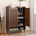 Shoe Storage Cabinet with 2 Slatted Doors, 6-Tier Large Shoe Cabinet with Adjustable Shelves, Hidden Entryway Shoe Organizer for Hallway, Foyer, Walnut