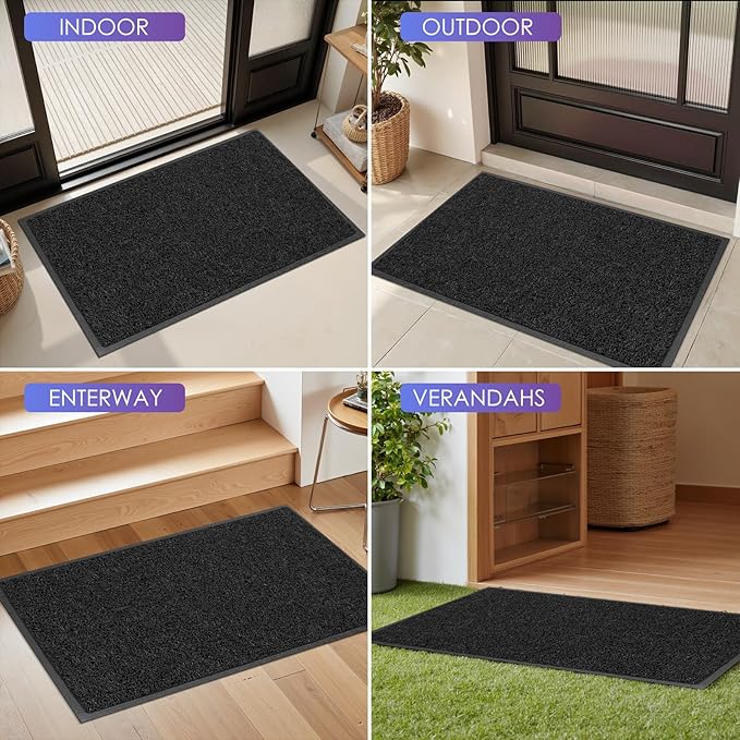 Kuyal Door Mat, 3'x5' Indoor Outdoor Entrance Mat to Trap Dirt and Moisture, Non Slip Waterproof Outdoor Mats, Commercial Floor Inside Outside Entrance, Heavy Duty Durable Welcome Mats, Black