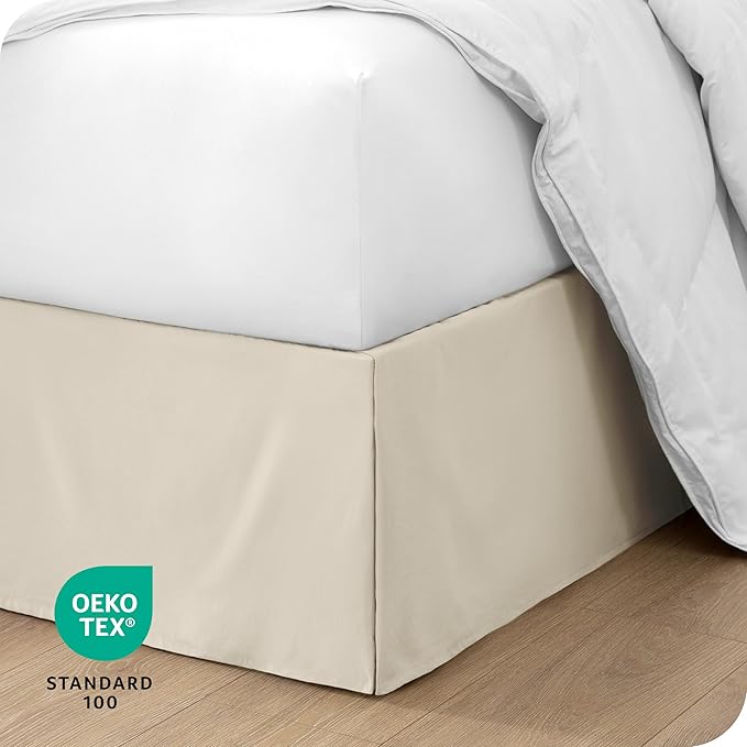 Bare Home Full Bed Skirt - 15-Inch Tailored Drop Easy Fit - Bed Skirt for Beds - Center & Corner Pleats (Full, Sand)