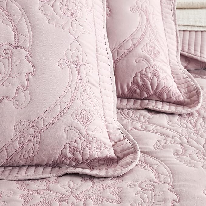 CHIXIN Microfiber King Pillow Shams Set of 2 - Quilted Decorative Pillow Covers - Pale Rose - Size (20" x 36")