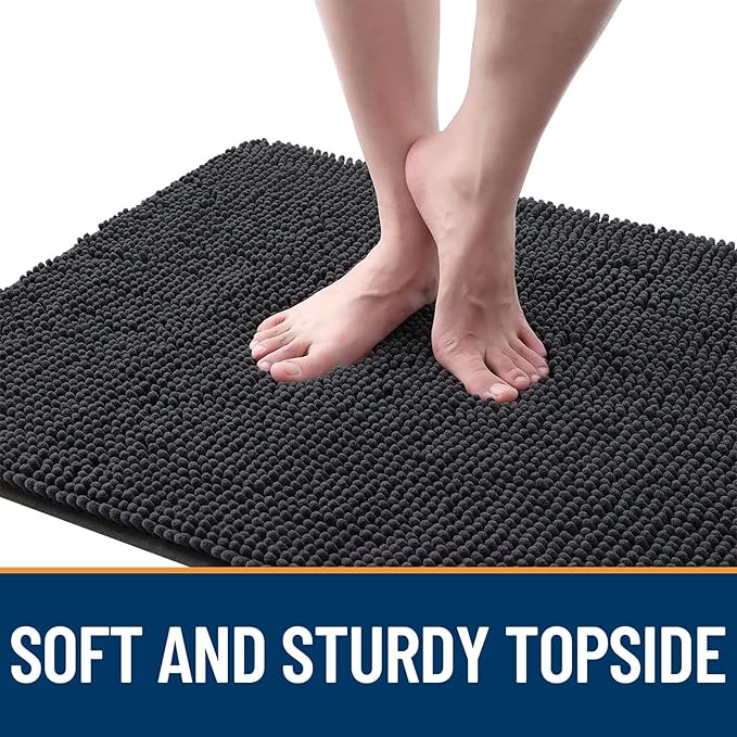 OLANLY Dog Door Mat for Muddy Paws 35x24, Absorbs Moisture and Dirt, Absorbent Non-Slip Washable Doormat, Quick Dry Chenille Mud Mat for Dogs, Entry Indoor Entryway Carpet for Inside Floor, Dark Grey