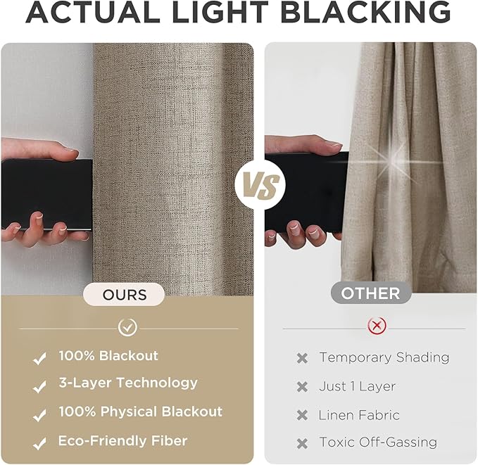 Joydeco Modern Linen Blackout Curtains, 100"W x 120"L, 1 Panel for Bedroom & Living Room, Thermal Insulated, Grommet Top