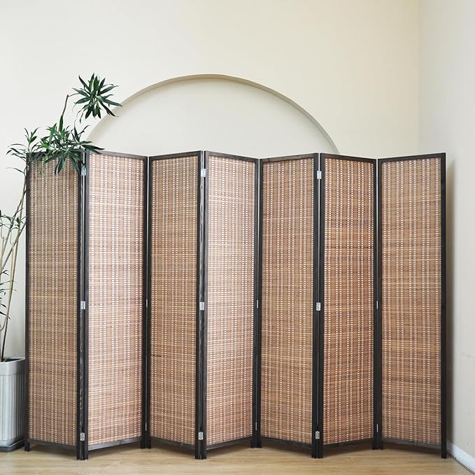 Furnnylane 7 Panel Bamboo Room Divider - Folding Screen for Room Separation, 67" H x 107.5" W