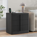 Fluted Nightstand with Charging Station, 23.6" Night Stand with Solid Wood Handle, Mid Century Moden Bedside Table End Table 3 Drawer Dresser for Bedroom, Living Room, Black
