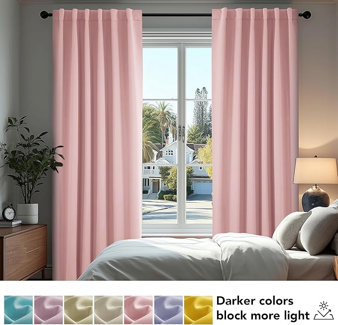 Deconovo Short Blackout Curtains for Small Windows Thermal Insulated Rod Pocket and Back Tab Curtains 42Wx45L Inch Coral Pink 2 Panels