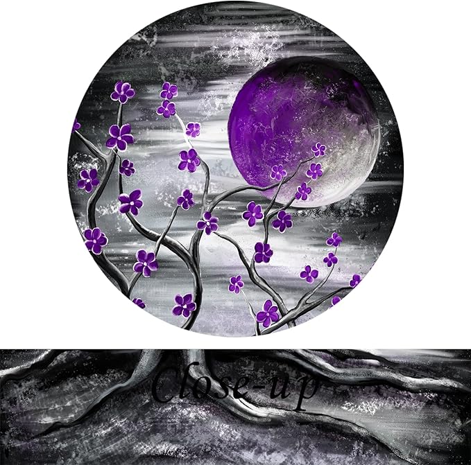 KREATIVE ARTS 3 Piece Full Moon Tree Canvas Wall Art Modern Abstract Black and White Tree Landscape Painting Prints for Bedroom Bathroom Decor Gallery Wrapped Artwork Ready to Hang (Purple)