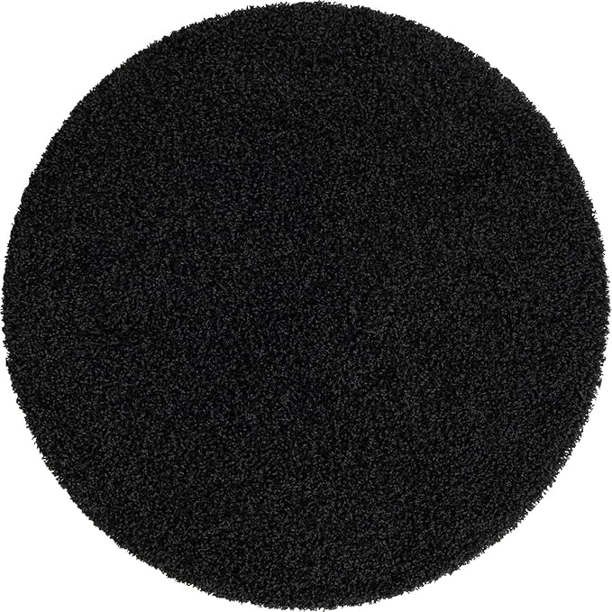 Unique Loom Solid Shag Collection Area Rug (5' 3" Round, Jet Black)