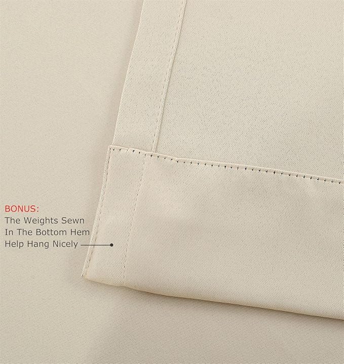 MIUCO Room Darkening Grommet Thermal Insulated Blackout Window Curtains Panels for Bedroom Set of 2 52x95 Inch Begie, Bonus 2 Tie Backs Included