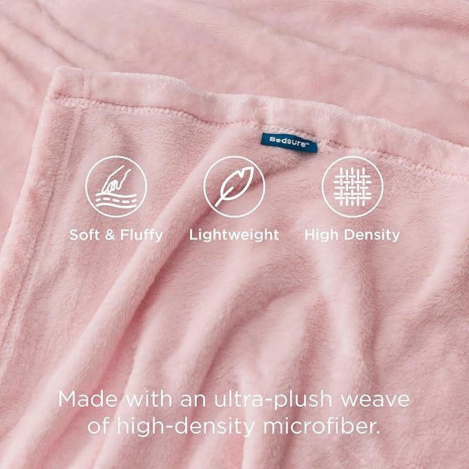 Bedsure GentleSoft Fleece Blanket Twin Size Pink - 300GSM Lightweight Plush Fuzzy Cozy Soft Blanket for Bed, Sofa, Couch, Travel, Camping, 60x80 inches