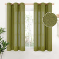 YoungsTex Olive Green Linen Curtains 45 Inches Length Textured Short Window Drapes Light Filtering with Bronze Grommet for Kitchen Bedroom Cafe Decorative, 42 x 45 Inch, 2 Panels