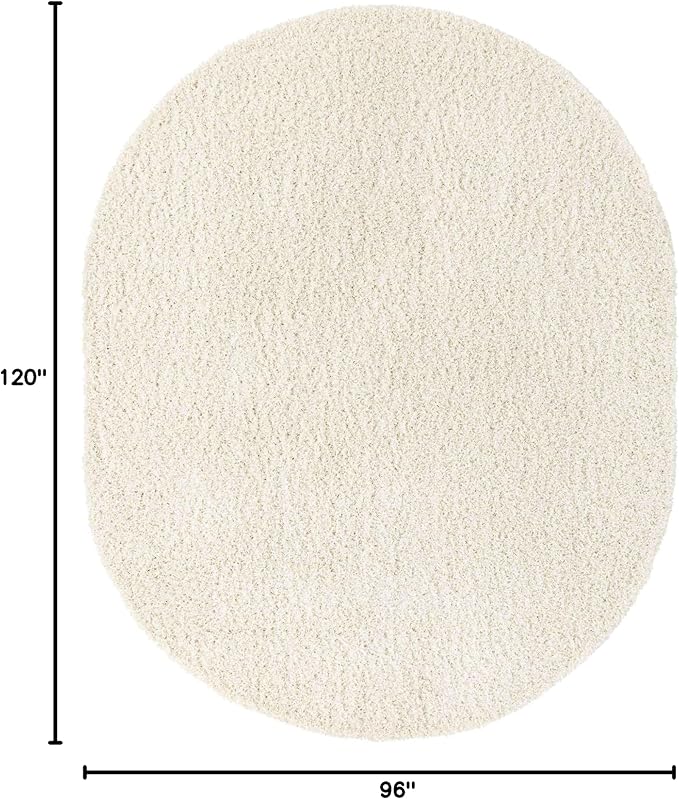Unique Loom Solid Shag Collection Area Rug (8' x 10' Oval, Snow White)
