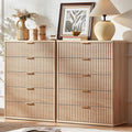 LEYAOYAO Fluted 5 Drawers Dresser Set of 2, 41" Tall Modern Chest of Drawers with Metal Handle, Curved Profile Dresser TV Stand, Wooden Drawer Organizer for Bedroom, Living Room, Hallway, Lightgrey