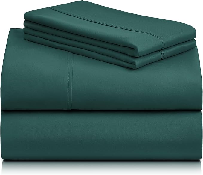 LuxClub 4 PC California King Sheet Set, Deep Pockets Wrinkle Free Cooling Bed Sheets Hotel Bedding for Women, Men, Includes 1 Fitted Sheet, 1 Flat Sheet and 2 Pillowcases-Soft Emerald