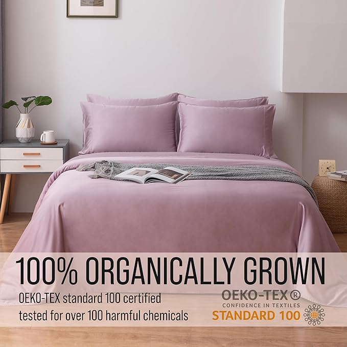 Bella Coterie 7 Piece Luxury Bamboo Viscose Split King Size Sheet Set | 2 Fitted Sheets for Adjustable Beds | 100% Organically Grown | Cooling for Hot Sleepers | 4 Pillowcases [Lilac]