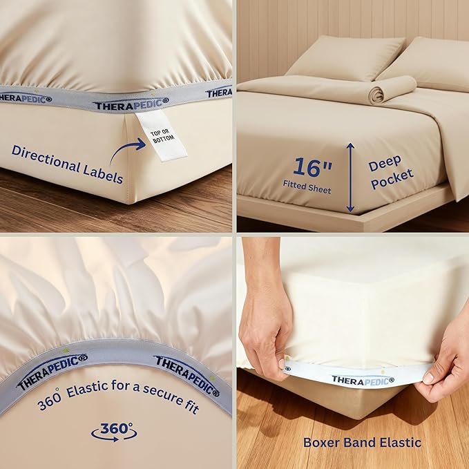 Therapedic 1000TC California King 6-Piece Sheet Set - 100% Organic Rayon Derived from Bamboo Blend with Cooling Fiber,Ideal for Hot Sleepers - 16" Deep Pocket Fitted Sheet,Bonus Pillowcases-Light Blue