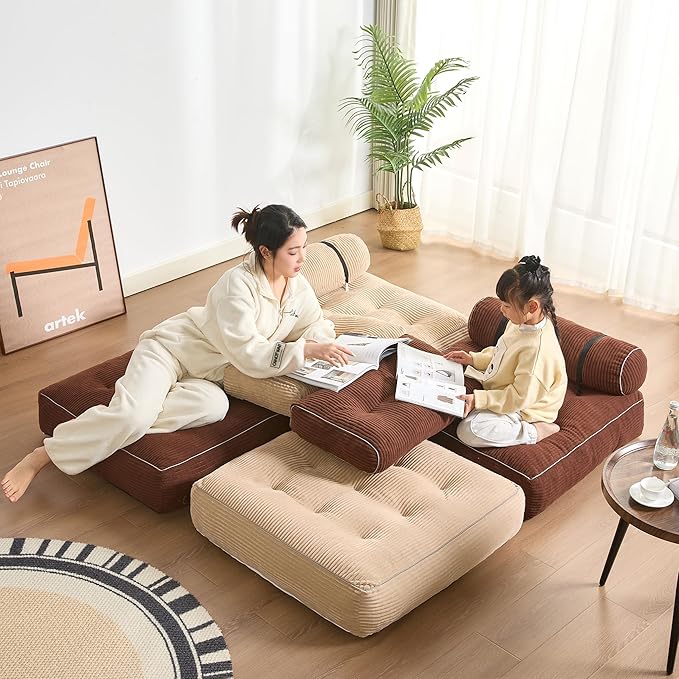 Folding Chair Bed, Futon Sofa Bed, Floor Couch for Adults Chair Bed for Living Room, Lounge Sofa, Convertible Sofa Bed, Small Couches for Small Spaces, Camel