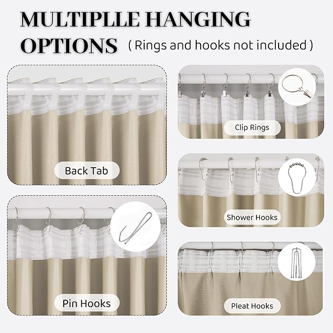 100% Blackout Thermal Insulated Curtains, 3 Layers Noise Absorbing, Soundproof Back Tab Drapes for Sliding Glass Door Baby Nursery Bedroom with Hooks, Beige 50x108 Inch Set of 1