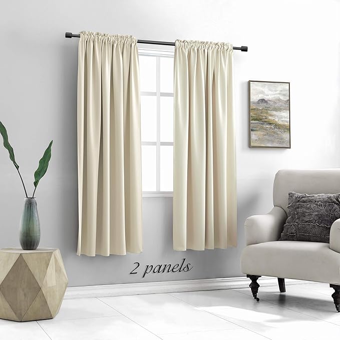 DONREN Cream Beige Room Darkening Curtain Panels for Bedroom - 2 Pcs Thermal Insulated Rod Pocket Window Drapes for Living Room (Ivory Beige,W 52 x L 63 Inch,)