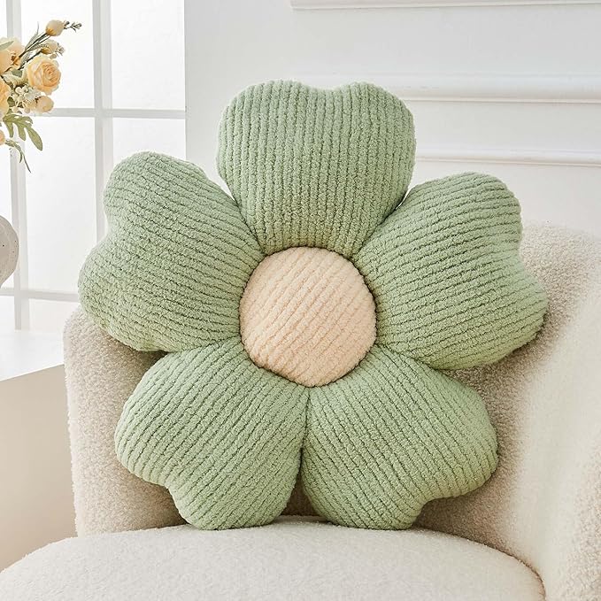 Kcvvcr Flower Throw Pillow, Cute Flower Shaped Pillow Decorative Throw Pillow for Bed Couch, Soft Daisy Pillows Floor Seating Cushion Cushions (19.6 Inch Sage Green)