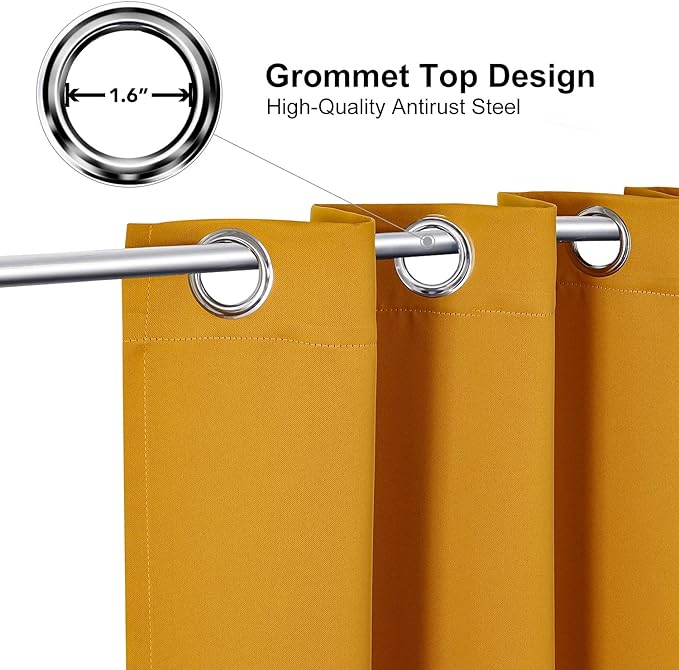 ChrisDowa Small Window Curtains for Kitchen and Bedroom - Grommet Short Thermal Insulated Room Darkening Curtains (2 Panels, Mustard Yellow, 42 x 36 Inch)