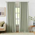 Vision Home Green Linen Full Blackout Curtains for Bedroom Living Room Darkening Soundproof Window Curtains 102 inch Thermal Insulated Rod Pocket Back Tab Linen Drapes 2 Panels 56" Wx102 L