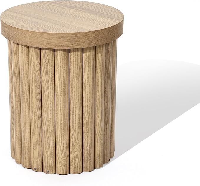 LuxenHome Round Side Table, 19" H Fluted Side Table for Small Spaces, Mid Century Modern Small End Table, Wooden Accent Tables, Couch Side Tables, Round Nightstand for Living Room, Bedroom